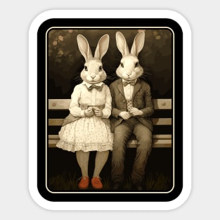 Rabbit Couple On Park Bench Bunny Lovers Sticker